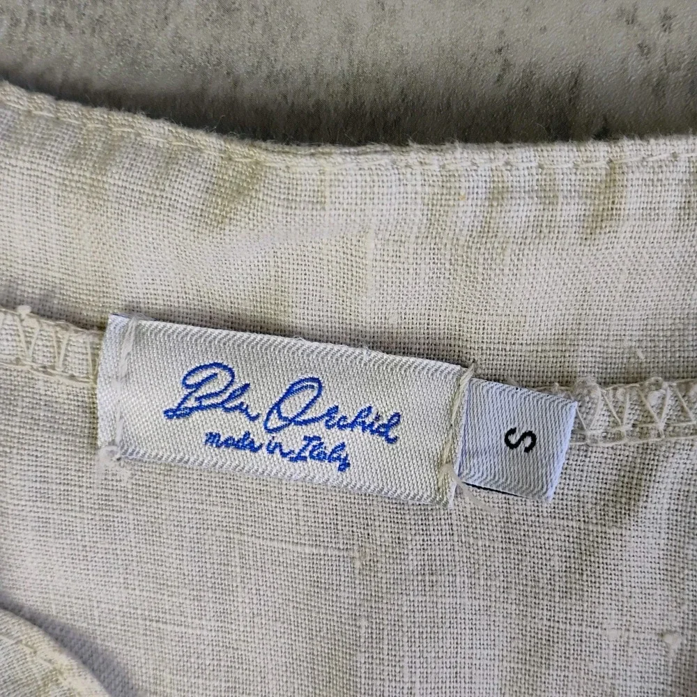 Blu Orchid Italy Linen Dress Beige‎ Womens Small Pockets Minimalist Coastal